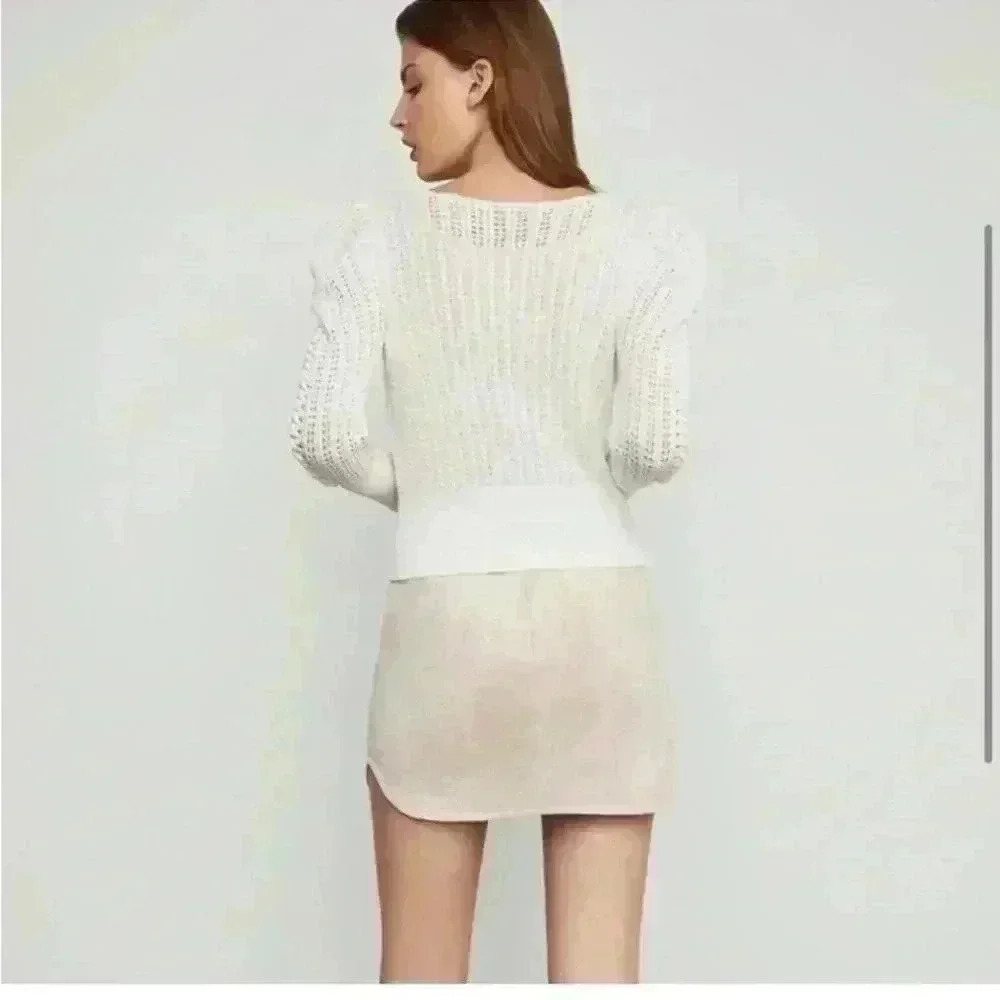 BCBMAXAZRIA Faux Suede Barely Pink Mini Skirt SZ Small Original $178 - Picture 4 of 10